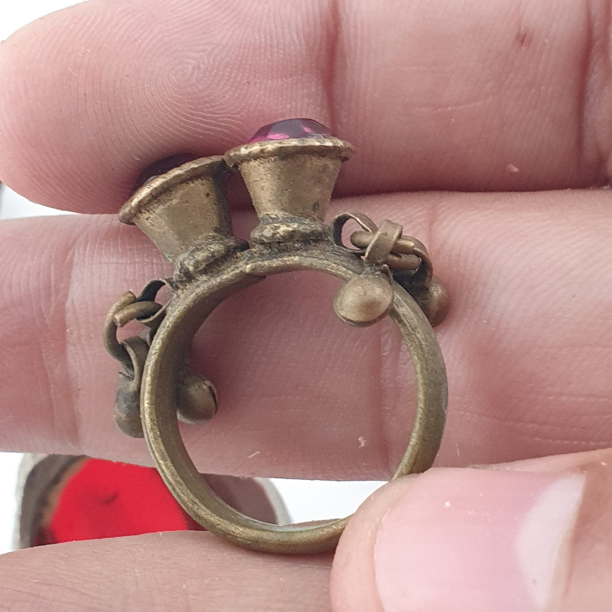 Antique Ring Collection Lot of 15 Brass Stone & Glass Rings