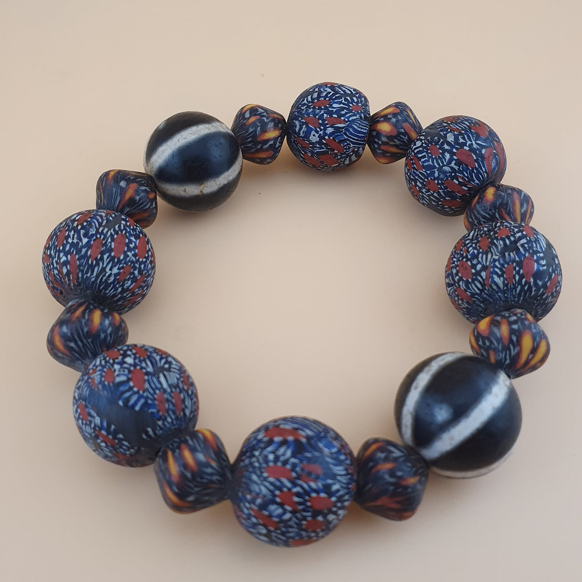 Antique Venetian Style Gabri Eyes & Melon Desgin Himalayan Tibetan Dzi Beads Bracelets