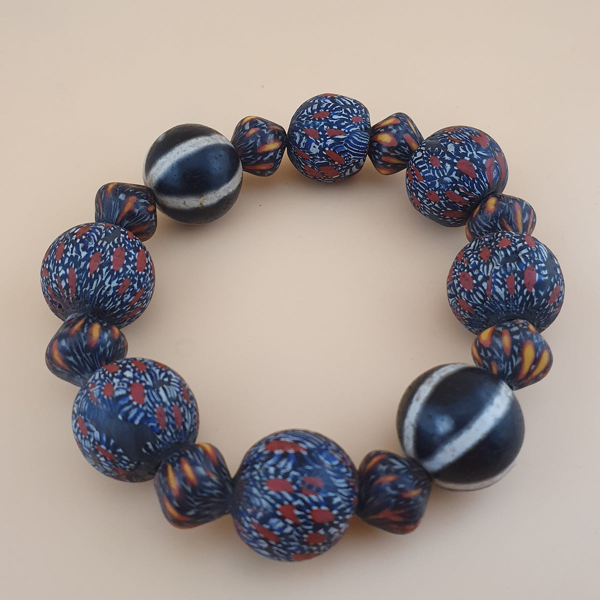 Antique Venetian Style Gabri Eyes & Melon Desgin Himalayan Tibetan Dzi Beads Bracelets