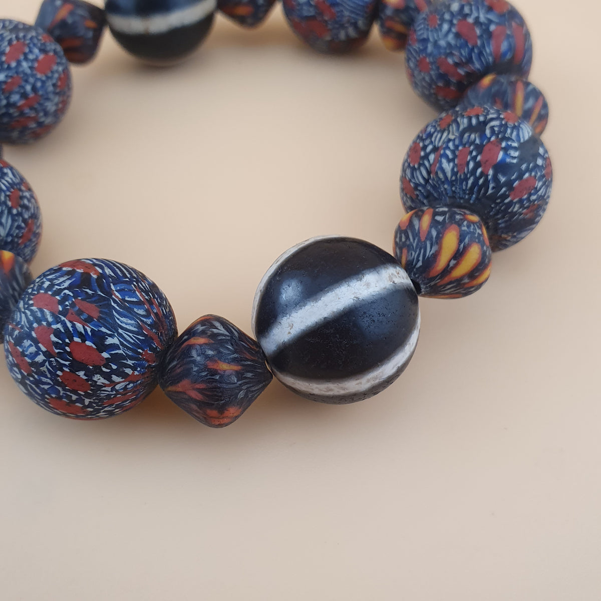 Antique Venetian Style Gabri Eyes & Melon Desgin Himalayan Tibetan Dzi Beads Bracelets
