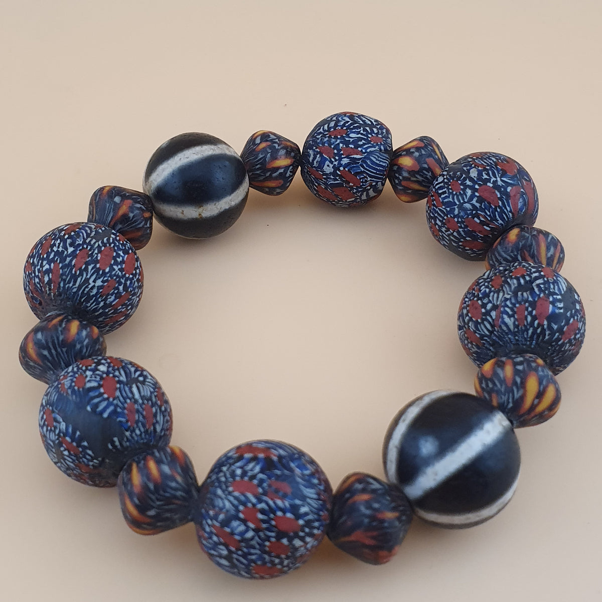 Antique Venetian Style Gabri Eyes & Melon Desgin Himalayan Tibetan Dzi Beads Bracelets