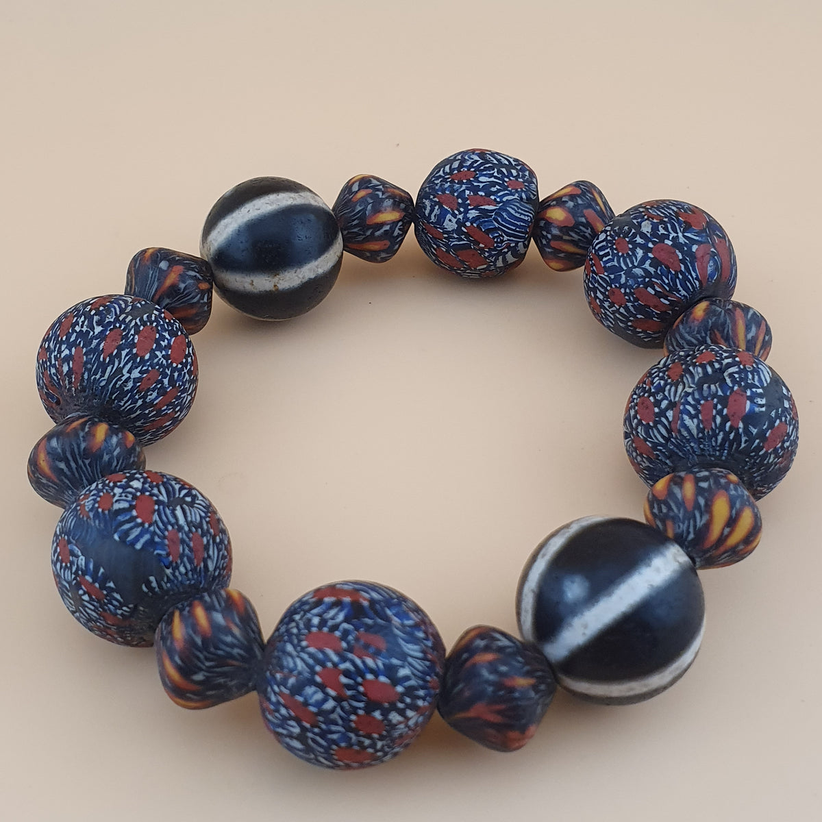 Antique Venetian Style Gabri Eyes & Melon Desgin Himalayan Tibetan Dzi Beads Bracelets
