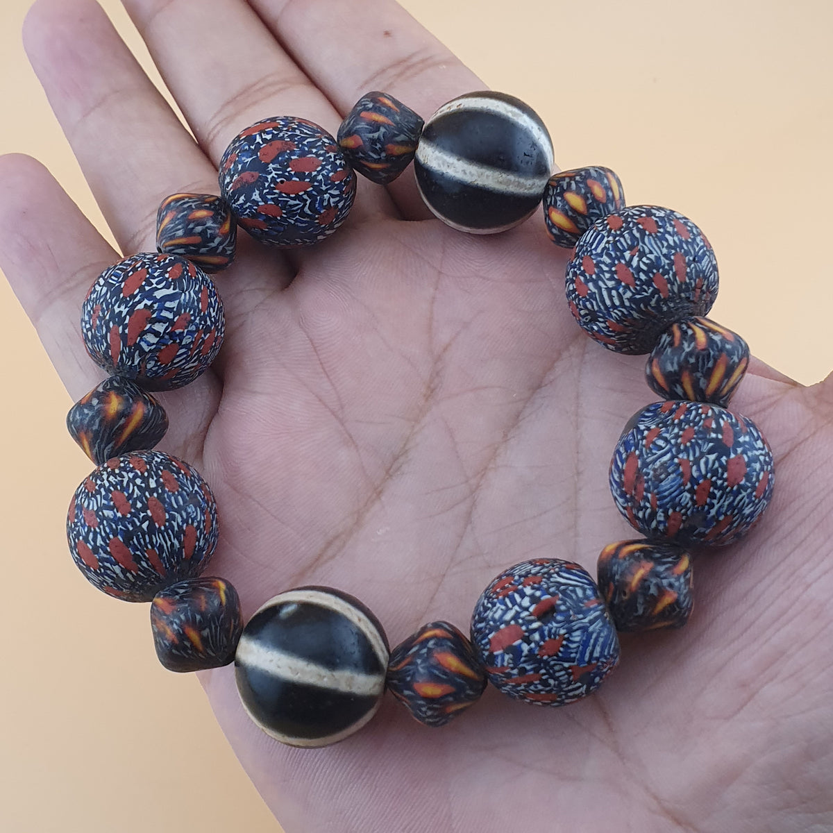 Antique Venetian Style Gabri Eyes & Melon Desgin Himalayan Tibetan Dzi Beads Bracelets