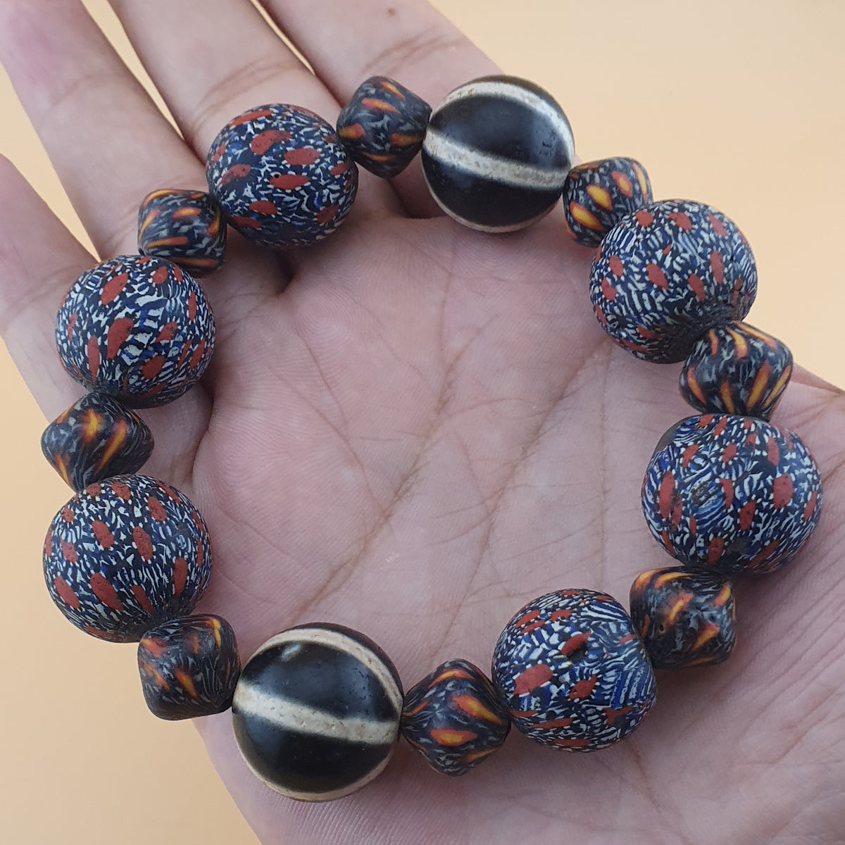 Antique Venetian Style Gabri Eyes & Melon Desgin Himalayan Tibetan Dzi Beads Bracelets