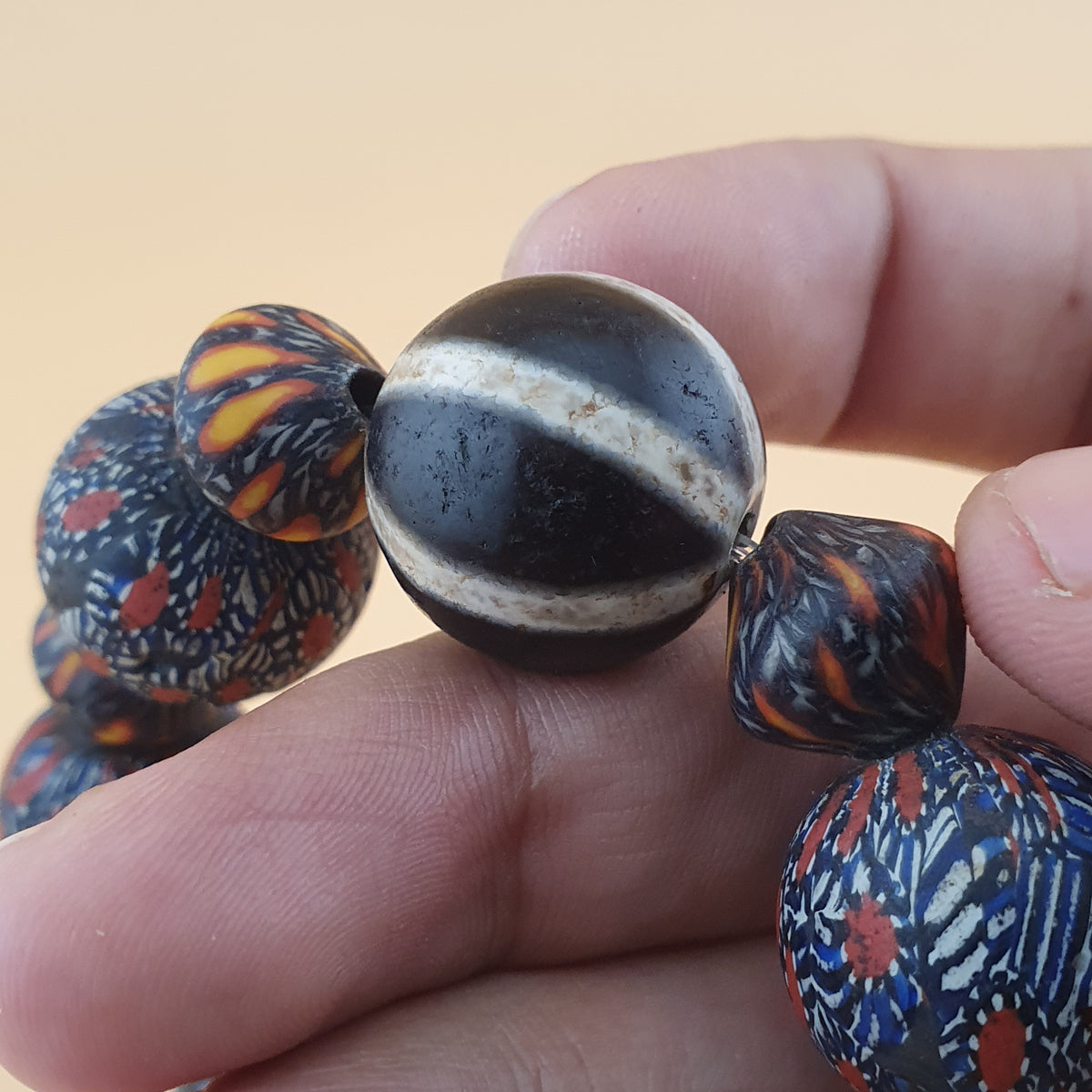 Antique Venetian Style Gabri Eyes & Melon Desgin Himalayan Tibetan Dzi Beads Bracelets
