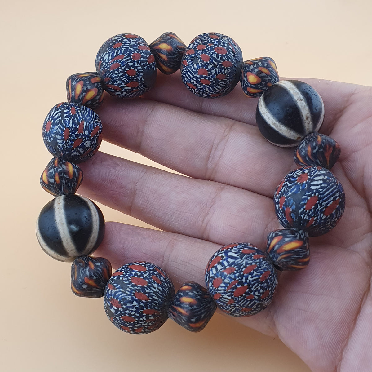 Antique Venetian Style Gabri Eyes & Melon Desgin Himalayan Tibetan Dzi Beads Bracelets