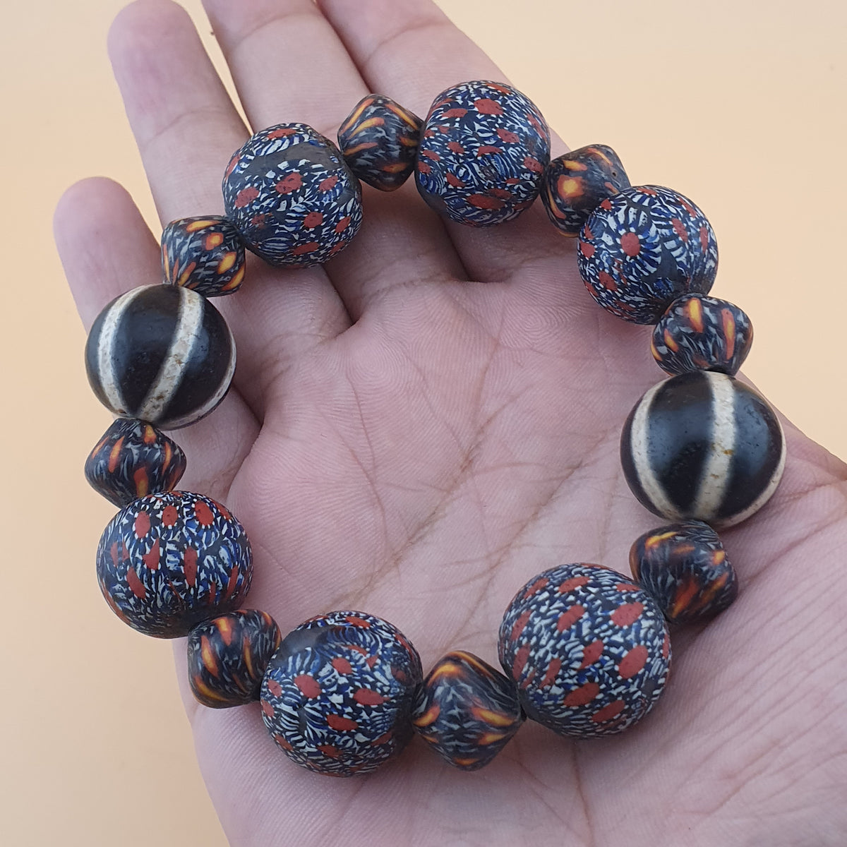 Antique Venetian Style Gabri Eyes & Melon Desgin Himalayan Tibetan Dzi Beads Bracelets