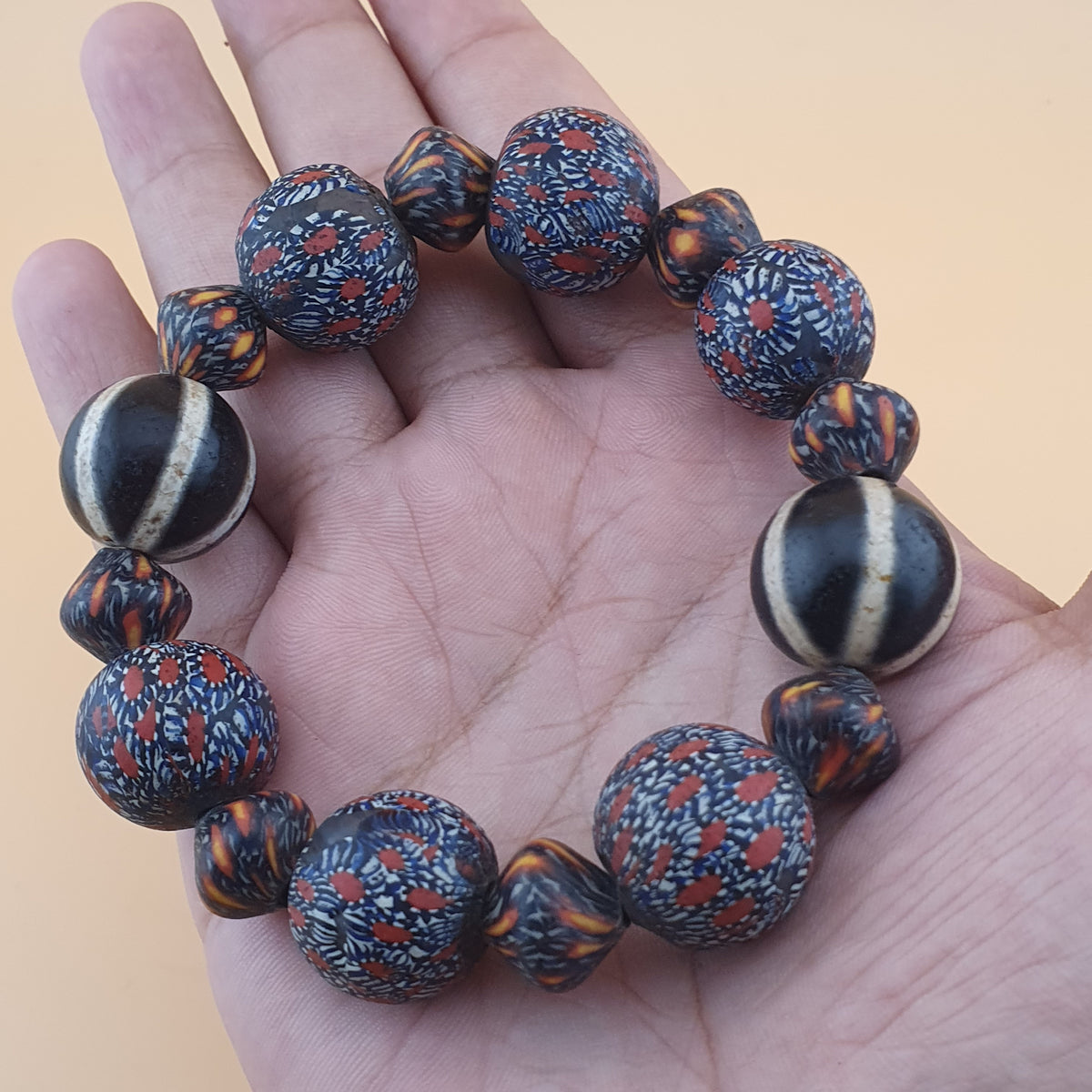 Antique Venetian Style Gabri Eyes & Melon Desgin Himalayan Tibetan Dzi Beads Bracelets