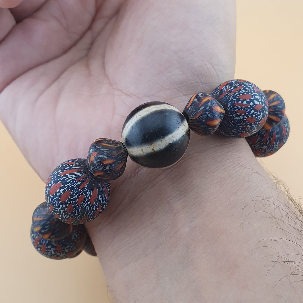 Antique Venetian Style Gabri Eyes & Melon Desgin Himalayan Tibetan Dzi Beads Bracelets