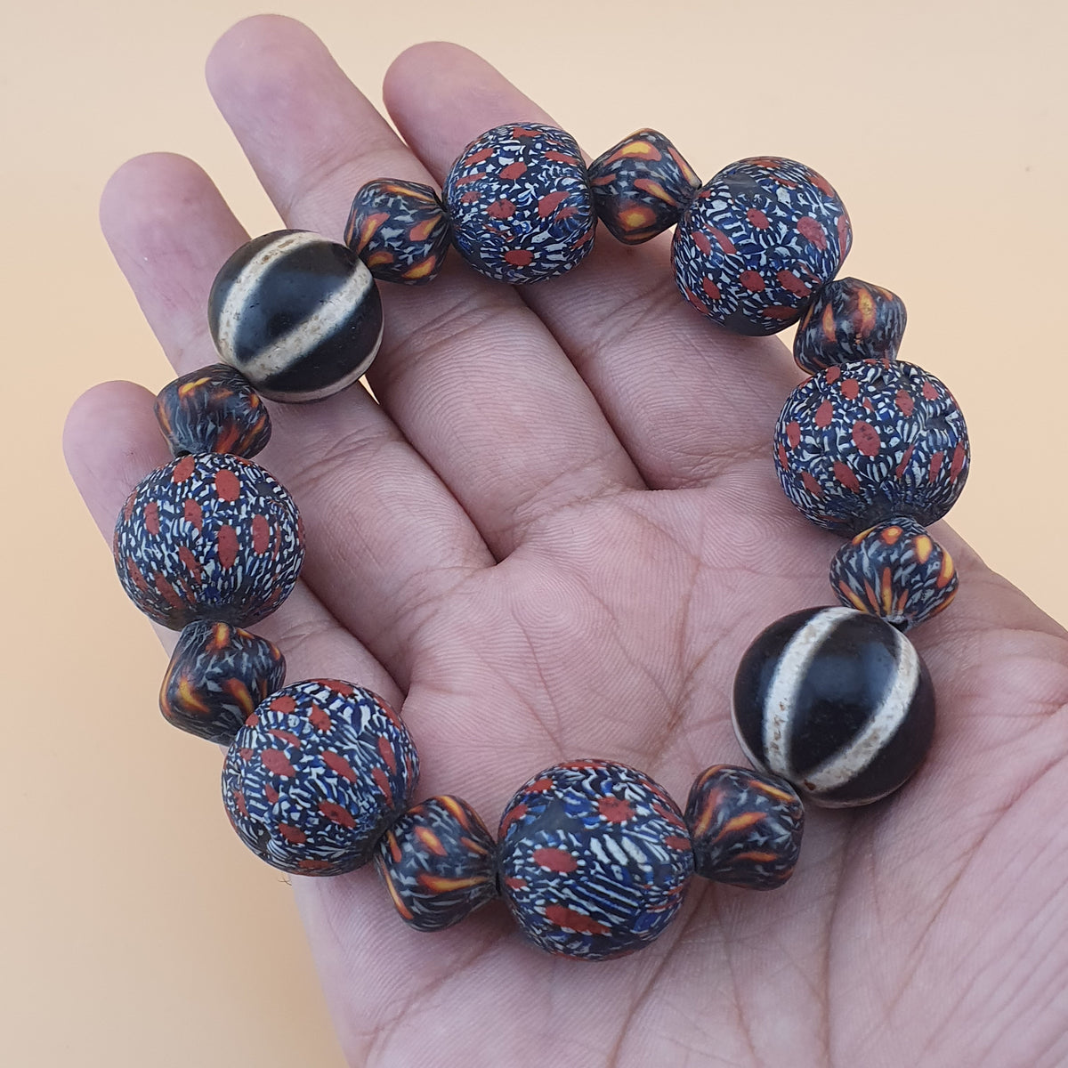 Antique Venetian Style Gabri Eyes & Melon Desgin Himalayan Tibetan Dzi Beads Bracelets