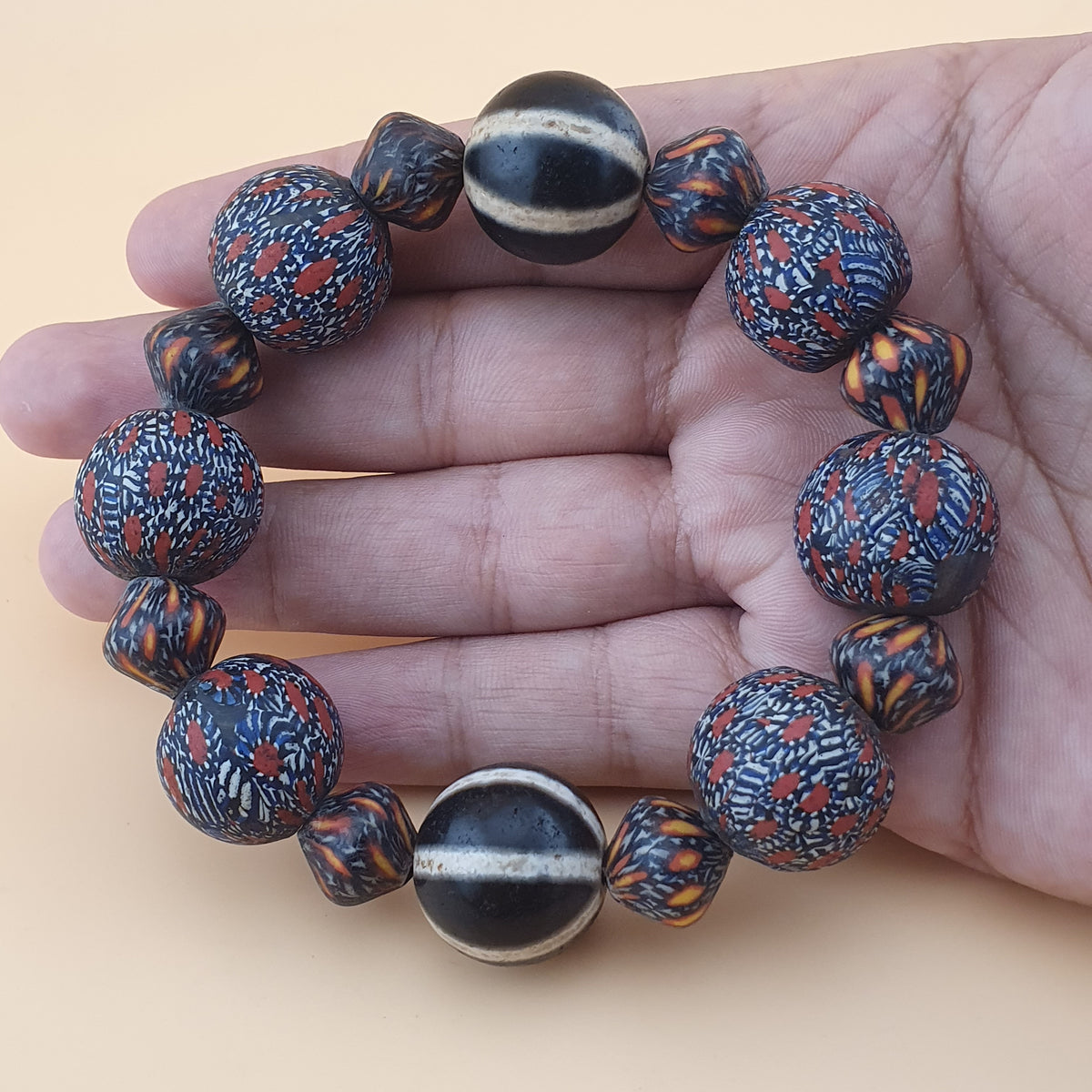 Antique Venetian Style Gabri Eyes & Melon Desgin Himalayan Tibetan Dzi Beads Bracelets