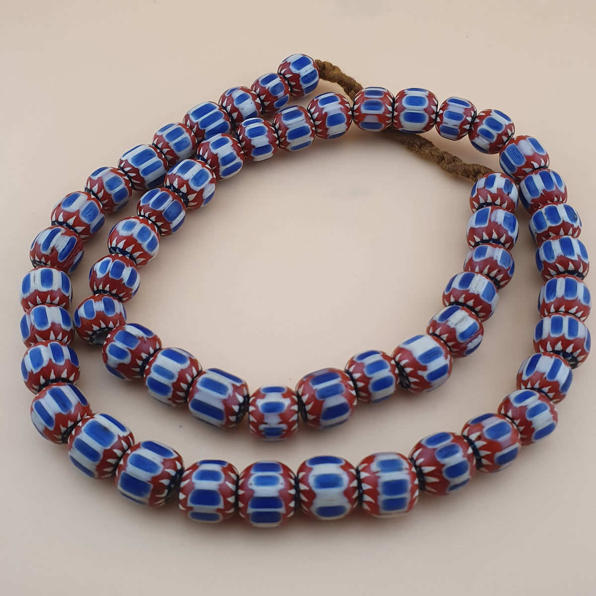 Vintage Venetian Style Chevron Glass Beads Necklace Strands
