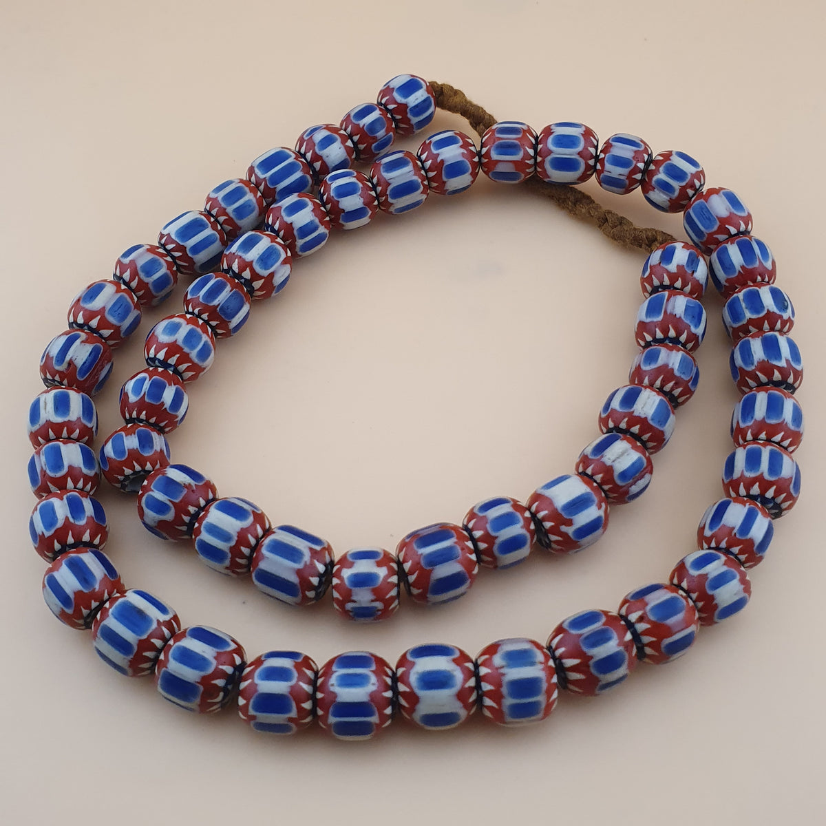 Vintage Venetian Style Chevron Glass Beads Necklace Strands