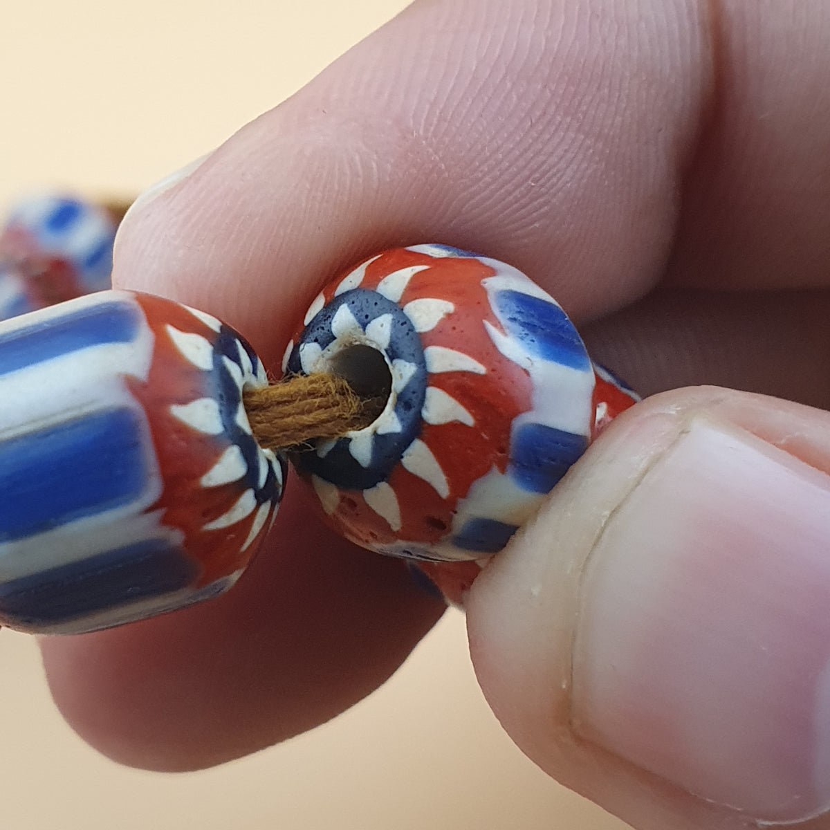 Vintage Venetian Style Chevron Glass Beads Necklace Strands