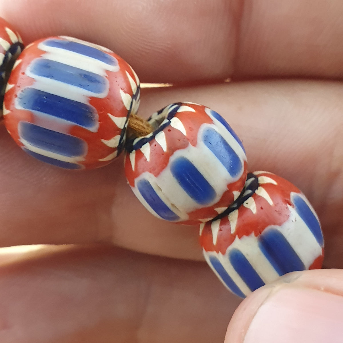 Vintage Venetian Style Chevron Glass Beads Necklace Strands