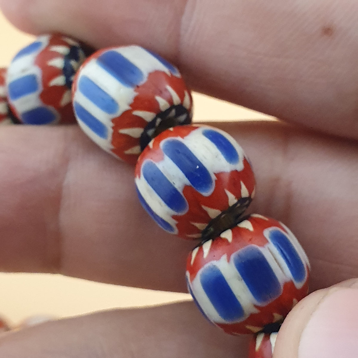 Vintage Venetian Style Chevron Glass Beads Necklace Strands