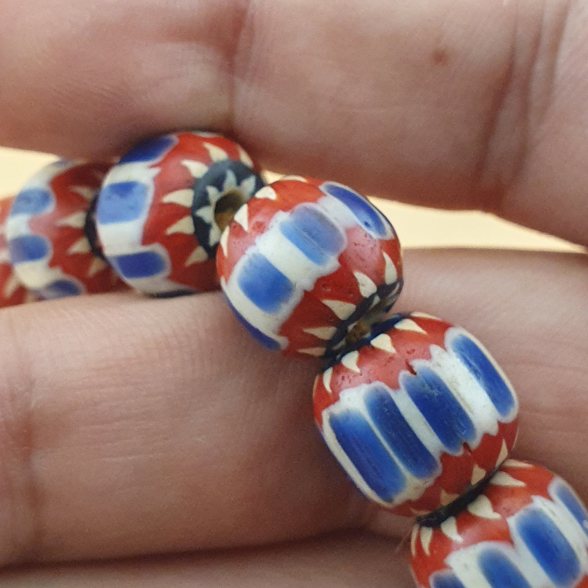 Vintage Venetian Style Chevron Glass Beads Necklace Strands