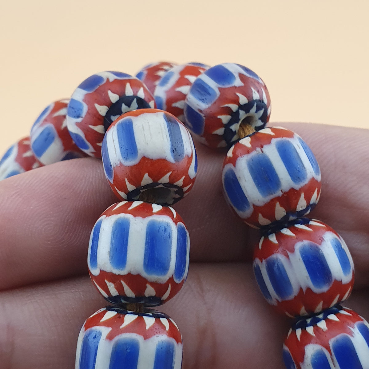 Vintage Venetian Style Chevron Glass Beads Necklace Strands