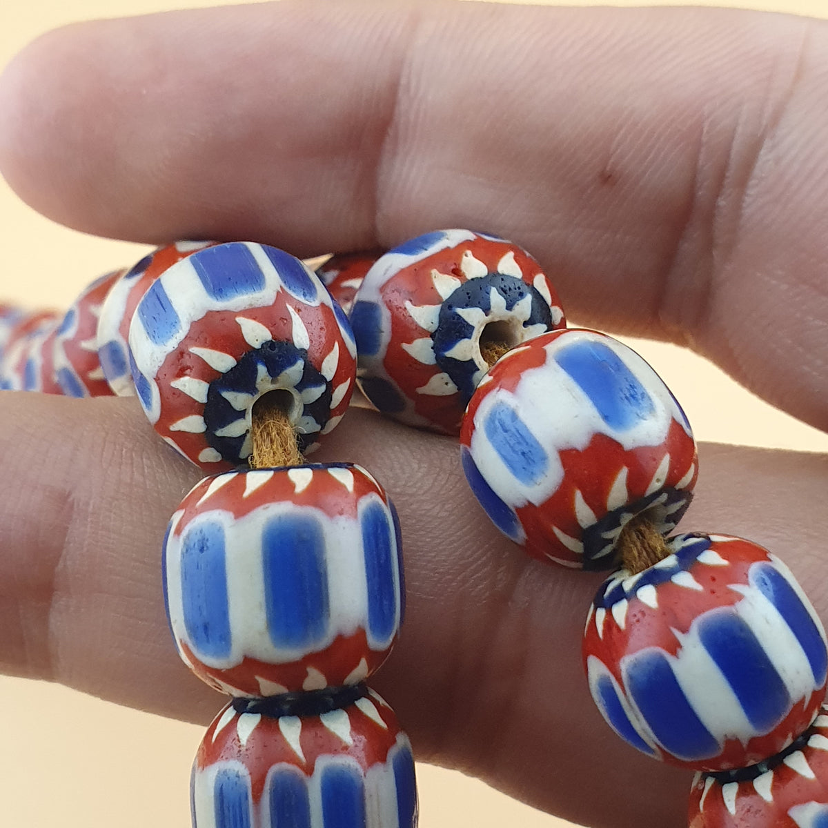 Vintage Venetian Style Chevron Glass Beads Necklace Strands