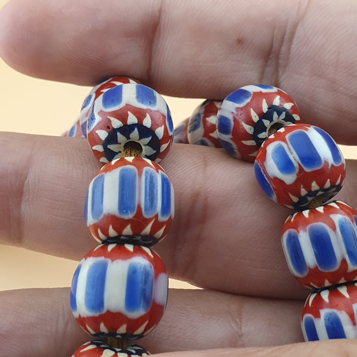 Vintage Venetian Style Chevron Glass Beads Necklace Strands