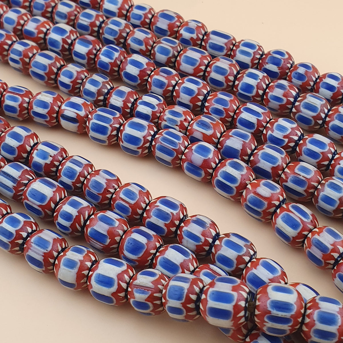 Vintage Venetian Style Chevron Glass Beads Necklace Strands