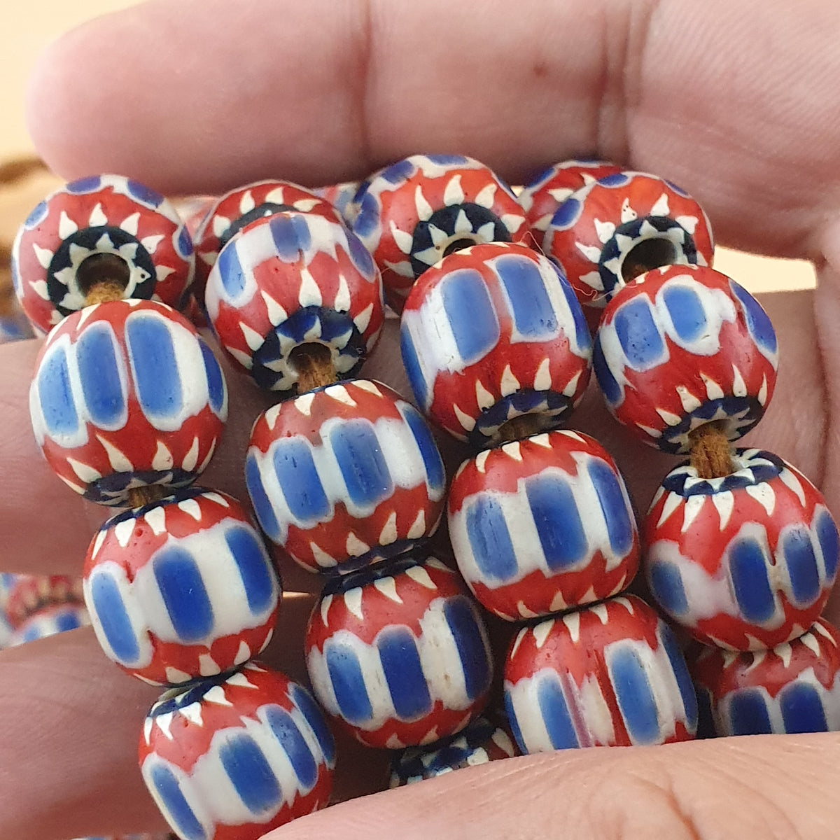 Vintage Venetian Style Chevron Glass Beads Necklace Strands