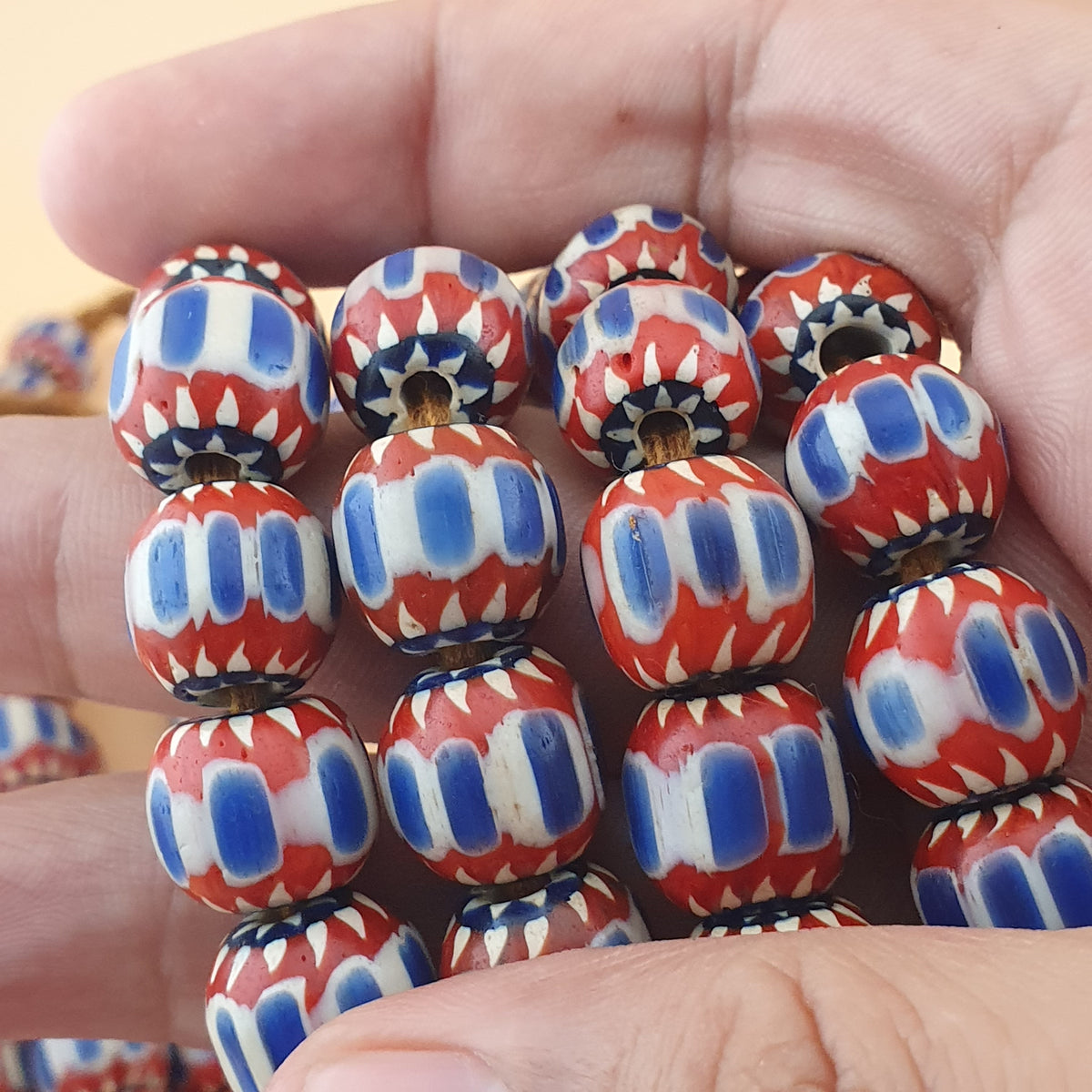 Vintage Venetian Style Chevron Glass Beads Necklace Strands