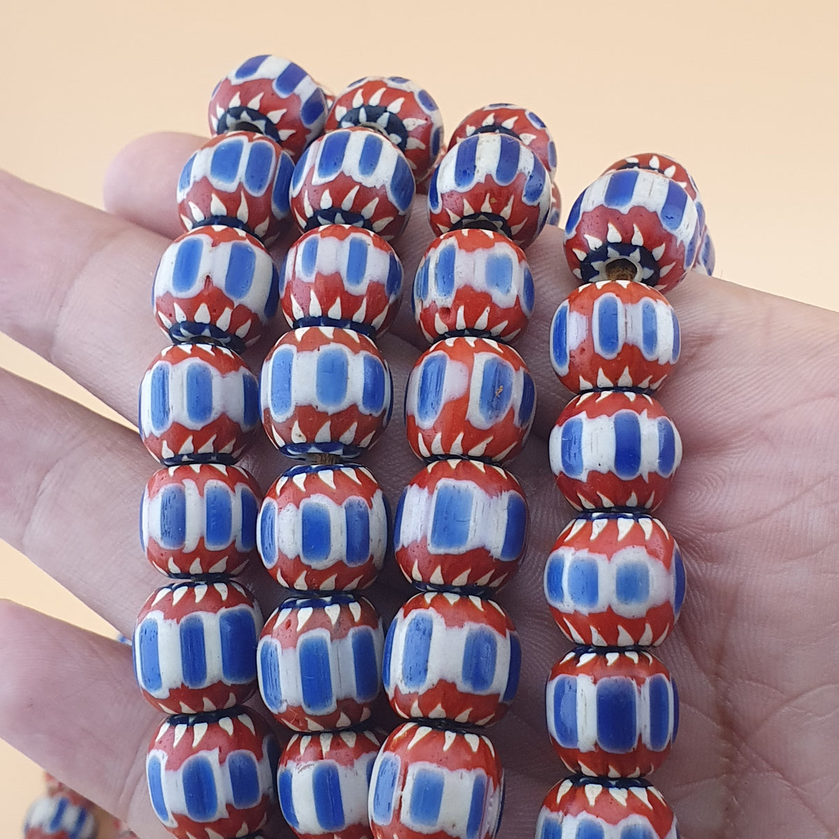 Vintage Venetian Style Chevron Glass Beads Necklace Strands