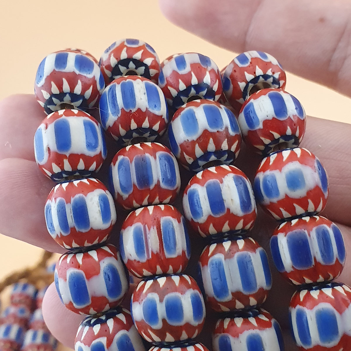 Vintage Venetian Style Chevron Glass Beads Necklace Strands
