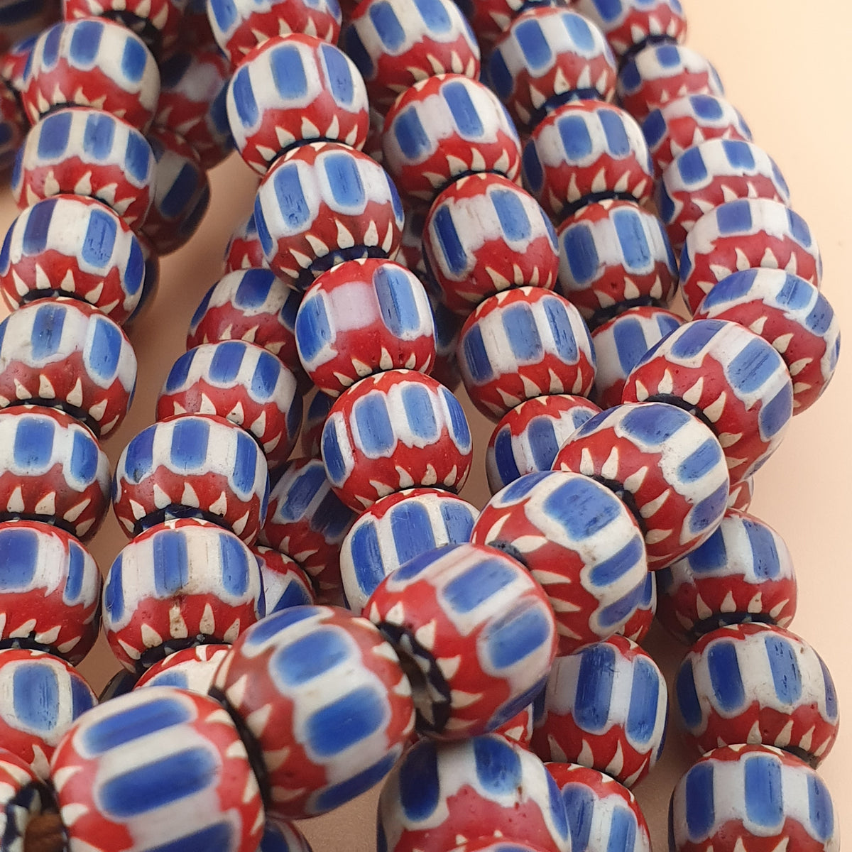 Vintage Venetian Style Chevron Glass Beads Necklace Strands