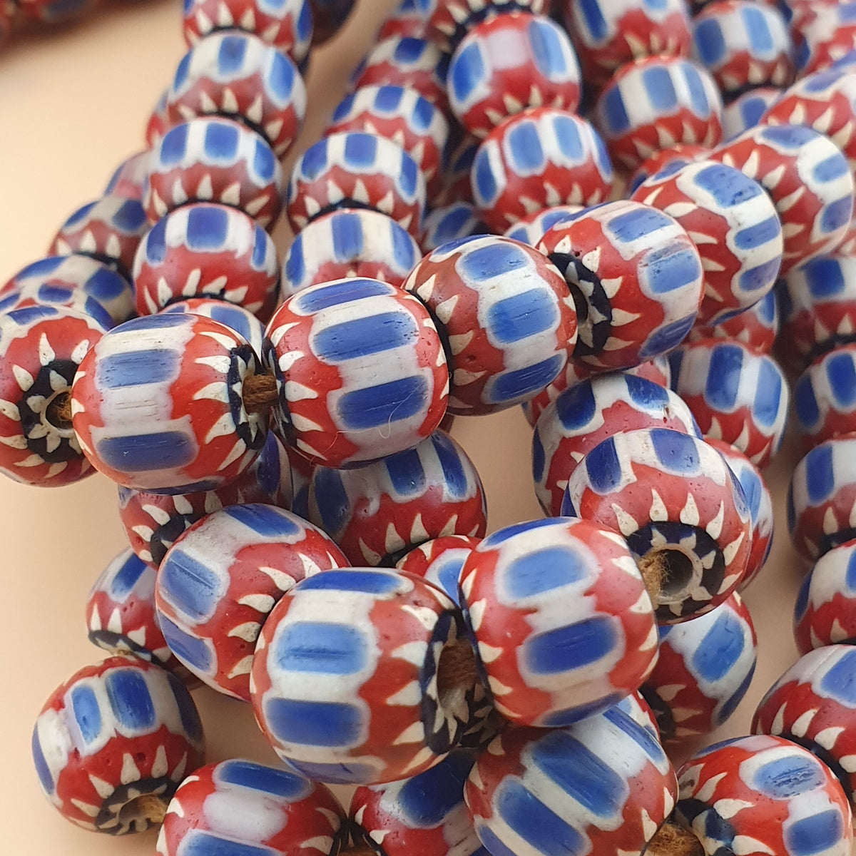 Vintage Venetian Style Chevron Glass Beads Necklace Strands