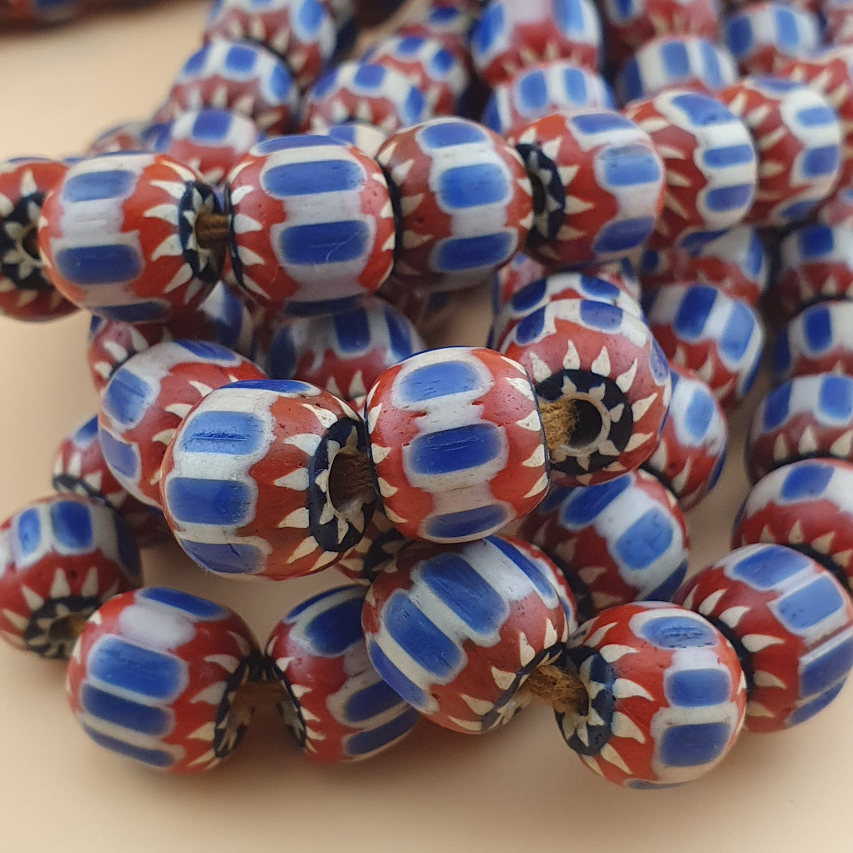 Vintage Venetian Style Chevron Glass Beads Necklace Strands