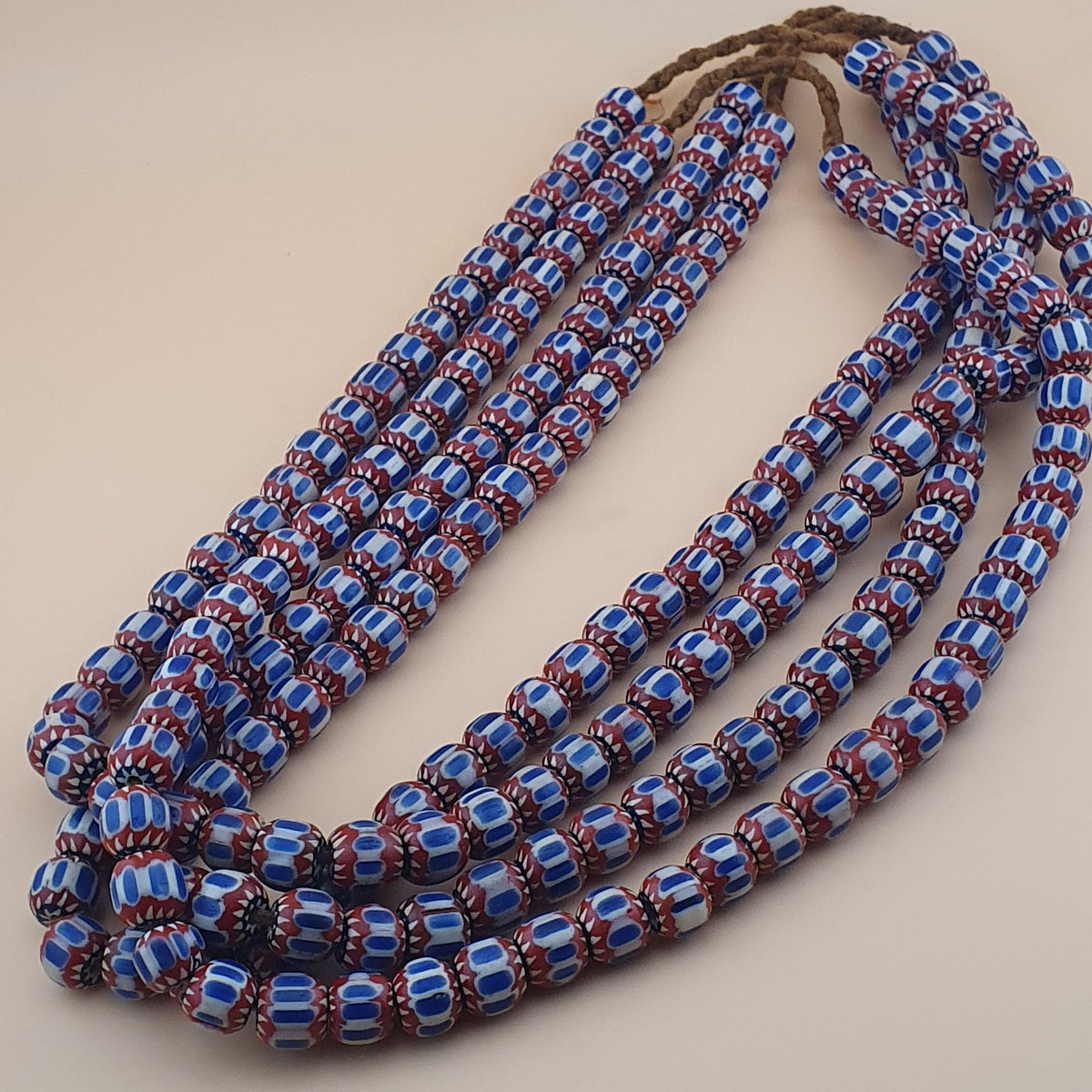 Vintage Venetian Style Chevron Glass Beads Necklace Strands