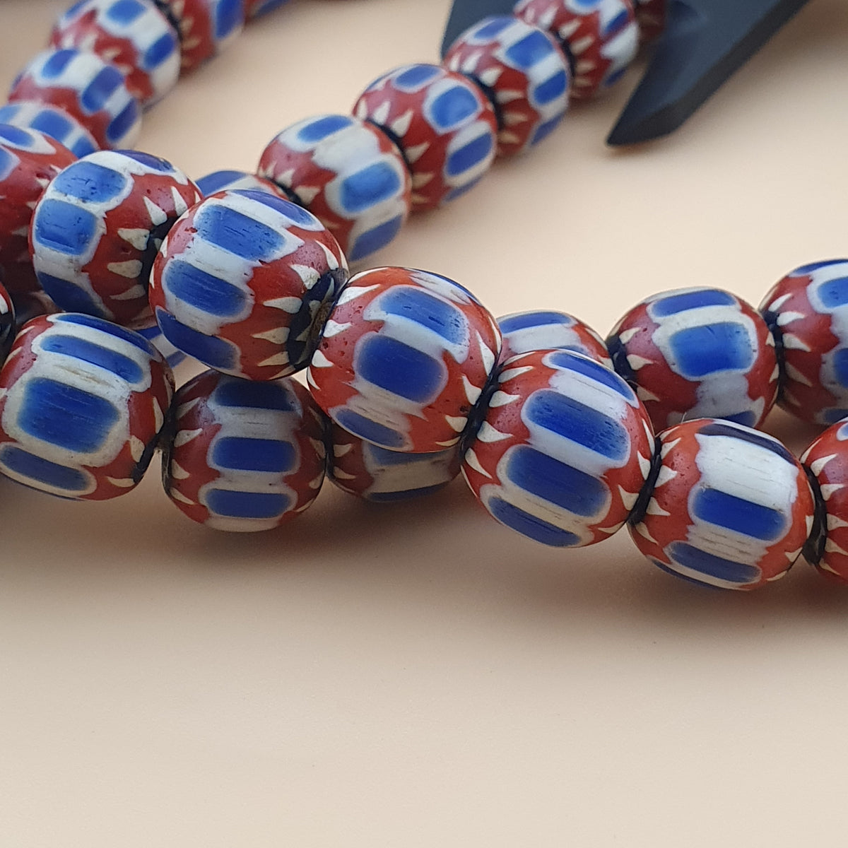 Vintage Venetian Style Chevron Glass Beads Necklace Strands