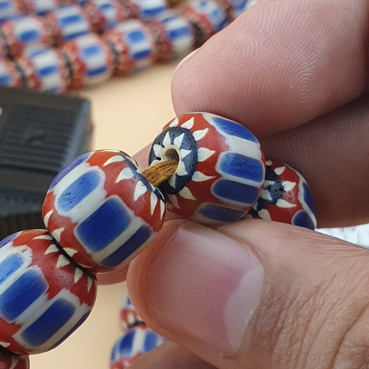 Vintage Venetian Style Chevron Glass Beads Necklace Strands
