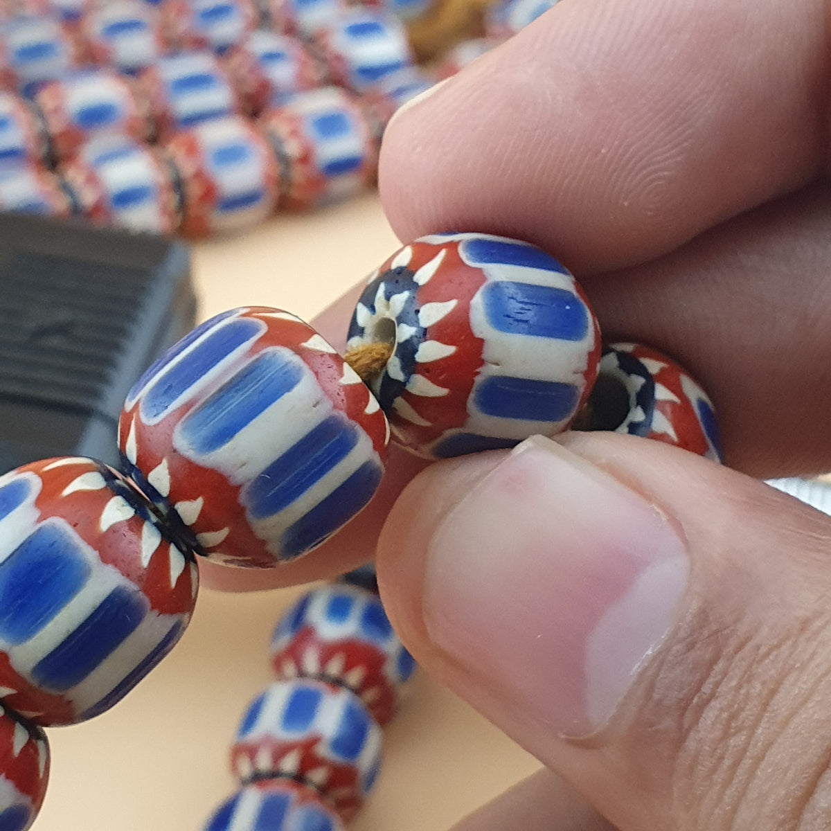 Vintage Venetian Style Chevron Glass Beads Necklace Strands