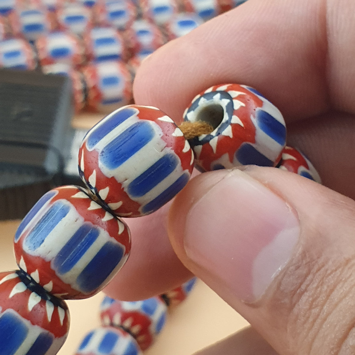 Vintage Venetian Style Chevron Glass Beads Necklace Strands