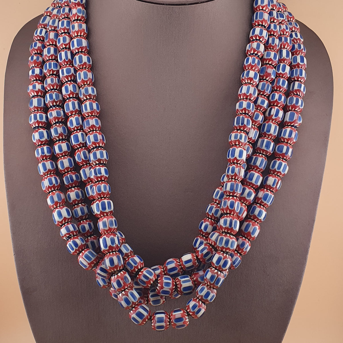 Vintage Venetian Style Chevron Glass Beads Necklace Strands