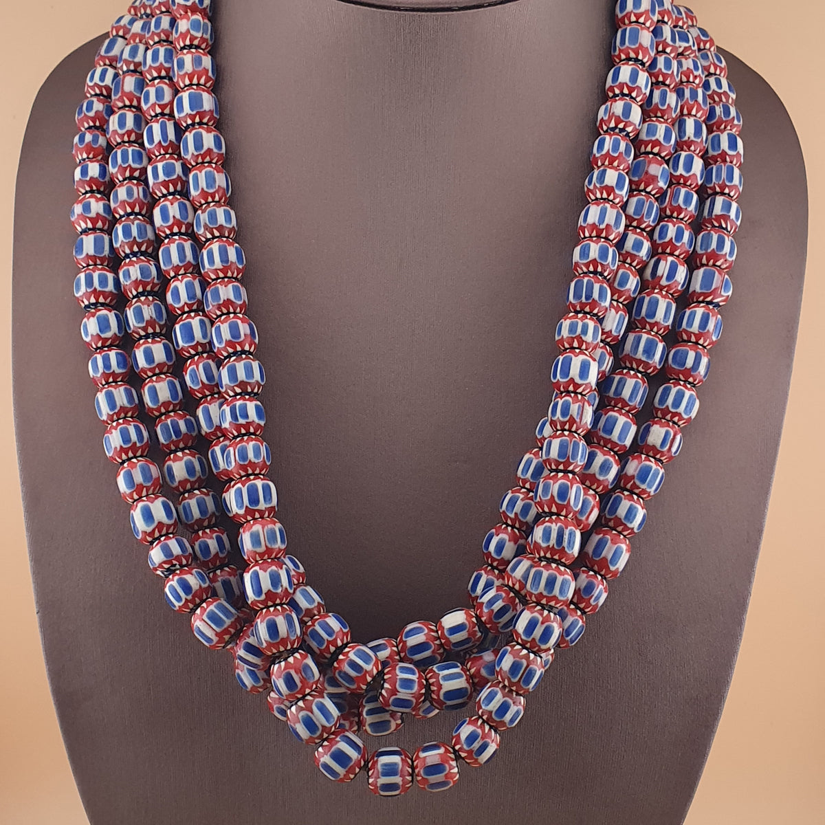 Vintage Venetian Style Chevron Glass Beads Necklace Strands