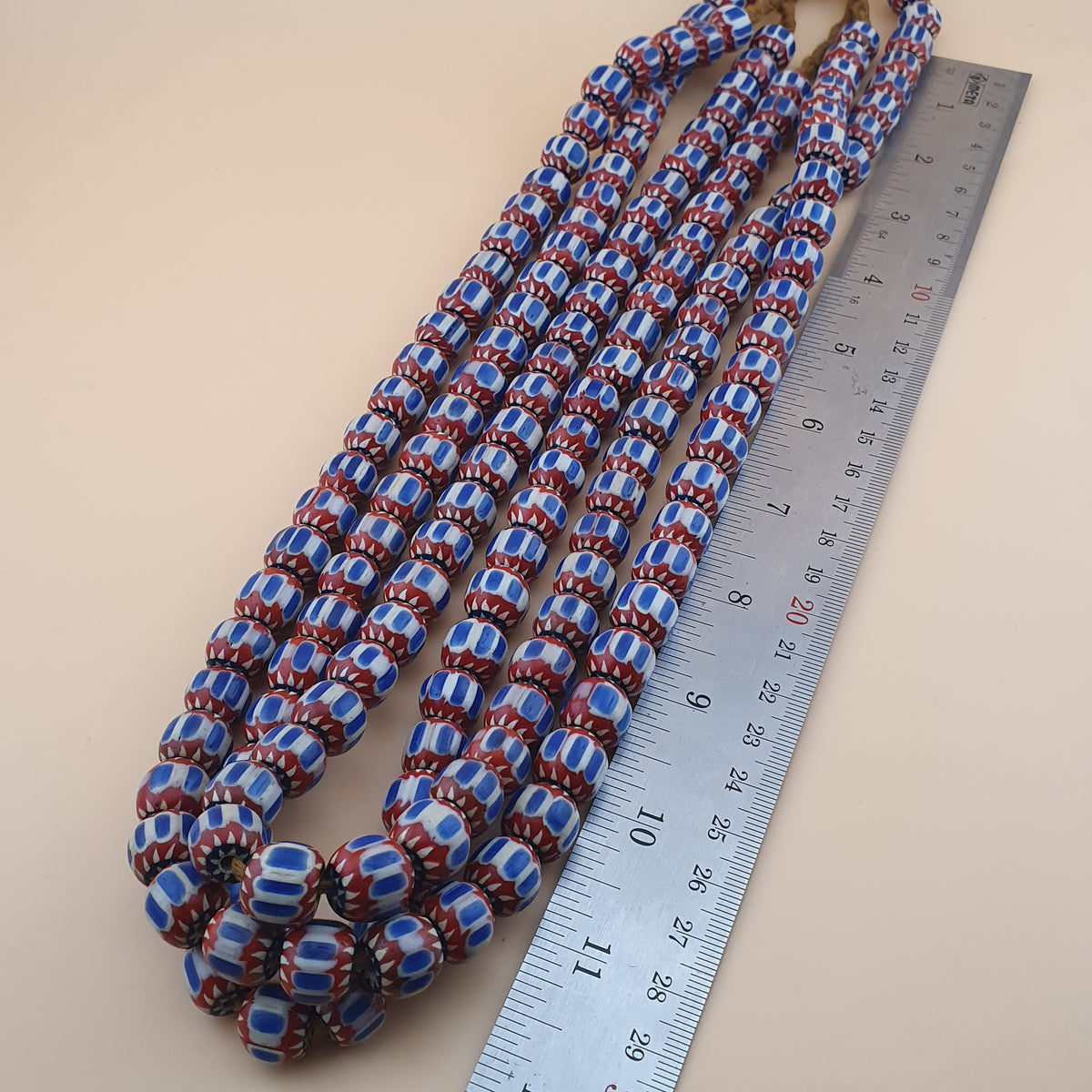 Vintage Venetian Style Chevron Glass Beads Necklace Strands
