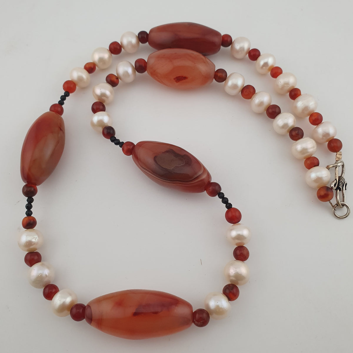 Vintage African Carnelian & Fresh Water Authentic Pearl Necklace