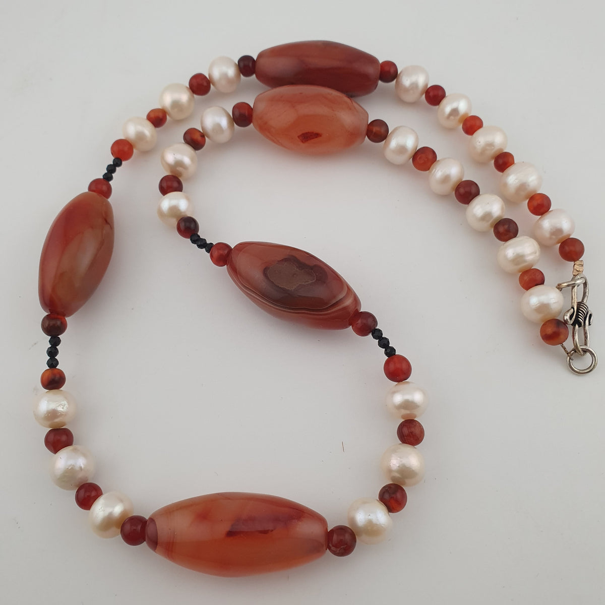 Vintage African Carnelian & Fresh Water Authentic Pearl Necklace