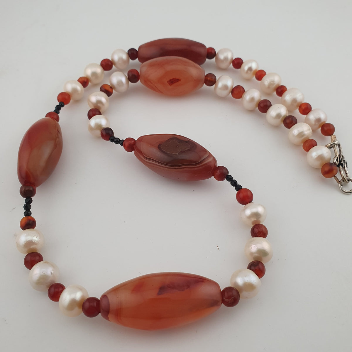 Vintage African Carnelian & Fresh Water Authentic Pearl Necklace