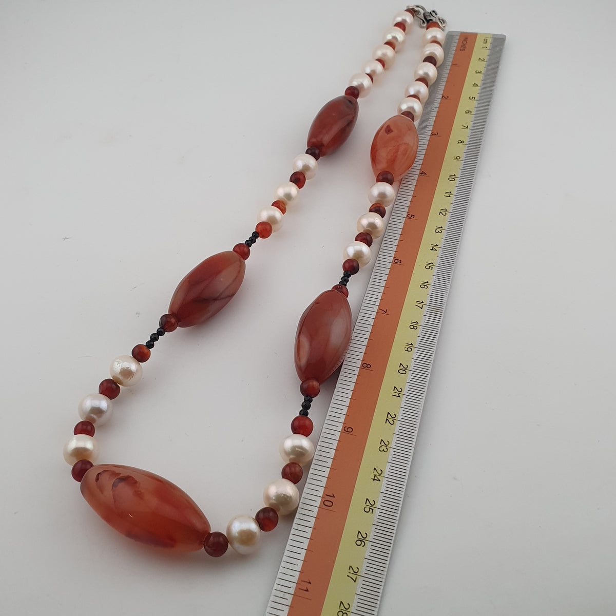 Vintage African Carnelian & Fresh Water Authentic Pearl Necklace