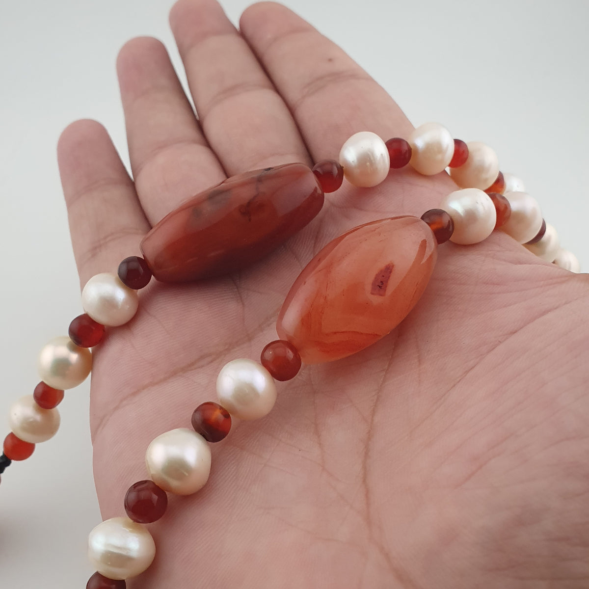 Vintage African Carnelian & Fresh Water Authentic Pearl Necklace