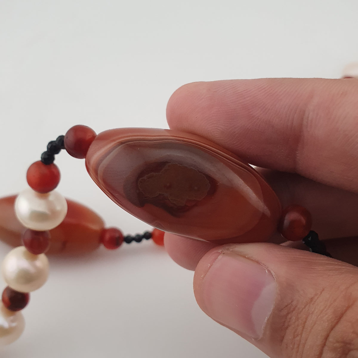 Vintage African Carnelian & Fresh Water Authentic Pearl Necklace