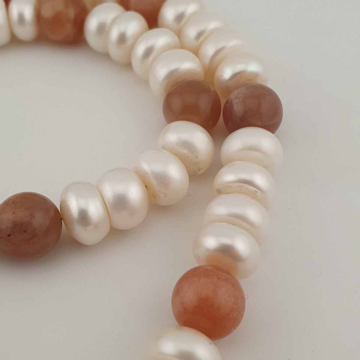 Authentic Fresh Water Pearls & Moon Stone With Melon Shape Agate Gemstone Pendant Necklace