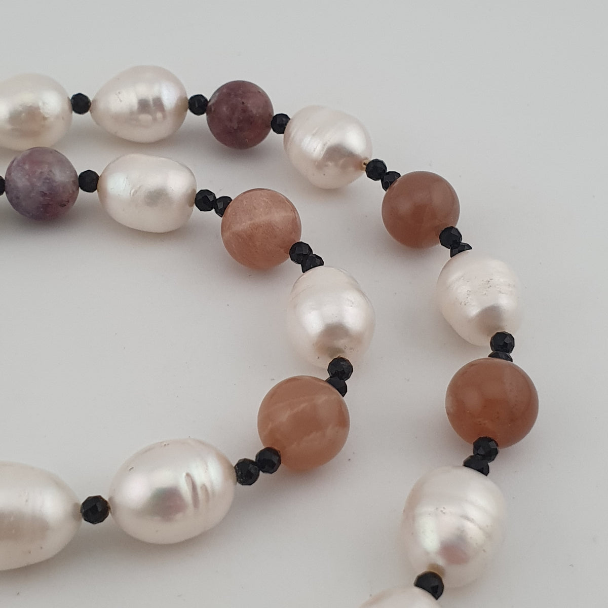 Himalayan Dzi Agate Pendant Necklace with Genuine Freshwater Pearls & Tourmaline