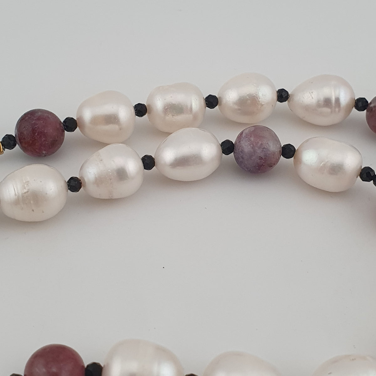 Himalayan Dzi Agate Pendant Necklace with Genuine Freshwater Pearls & Tourmaline