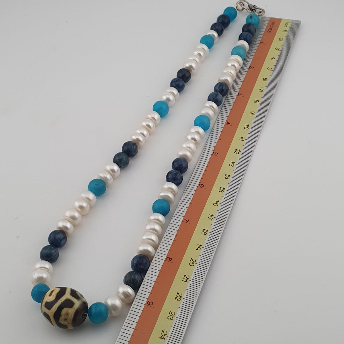 Authentic Fresh Water Pearls & Gemstone Beads With Himalayan Tibetan Dzi Pendant Necklace